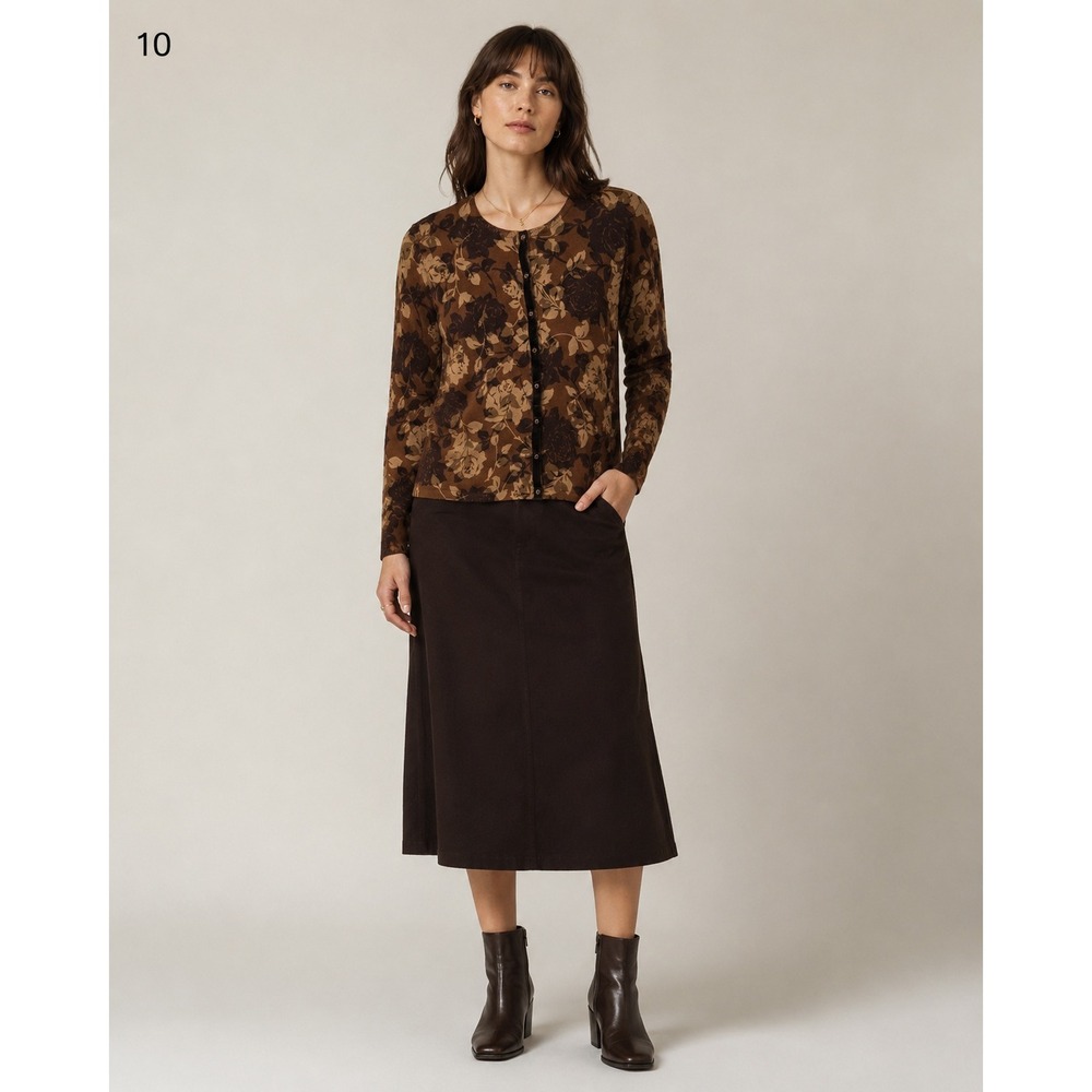 Vintage‎ Y2K Jones New York Cardigan Sweater Womens M Wool Floral Brown Grunge